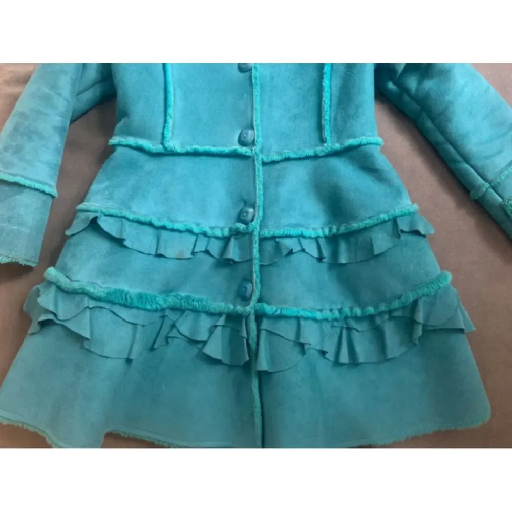 Girls Widgeon Kids Aqua Ruffled Winter Peacoat: Size 6 - Picture 6 of 7